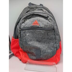 Adidas Backpack Gray Heather Red Multi Pocket School Gym Travel Bag 20x15